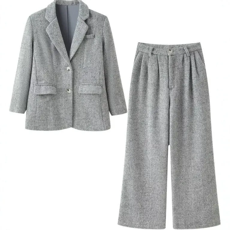 Damen Zweiteiliges Tweed-Blazer- und Culotte-Set mit Fischgrätstruktur Drune