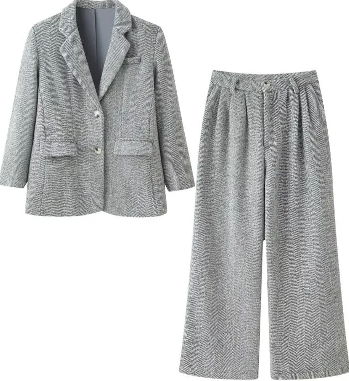 Damen Zweiteiliges Tweed-Blazer- und Culotte-Set mit Fischgrätstruktur Drune