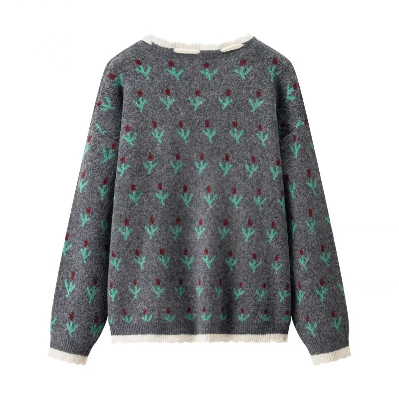 Damen Zweiteiliges Strickset mit gemustertem Cardigan, Pomponbändern und Midirock Drune