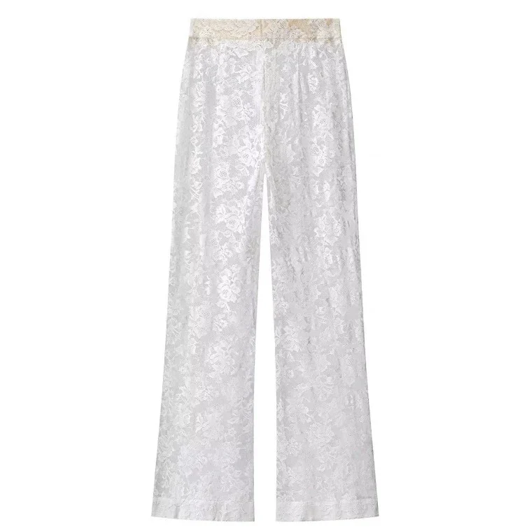 Damen Zweiteiliges Spitzenset mit Stehkragen‑Maxikleid und weiter Spitzenhose Drune