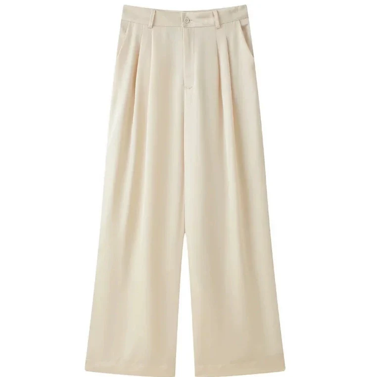 Damen Zweiteiliges seidig‑fließendes Lounge‑Set mit Oversize‑Hemd und hochtaillierter Hose mit weitem Bein Drune