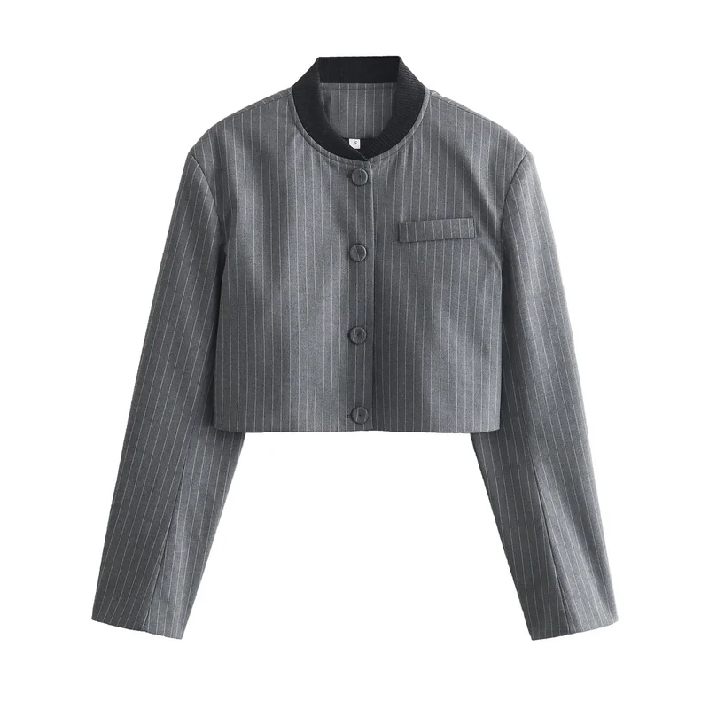 Damen Zweiteiliges Nadelstreifen-Anzugset mit kurzem Knopfblouson und hochtaillierter Faltenhose Drune