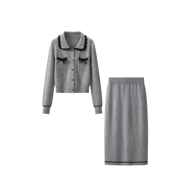 Damen Zweiteiliges Feinstrick‑Set mit kurzgeschnittenem Rüschen‑Cardigan und High‑Waist Bleistiftrock Drune