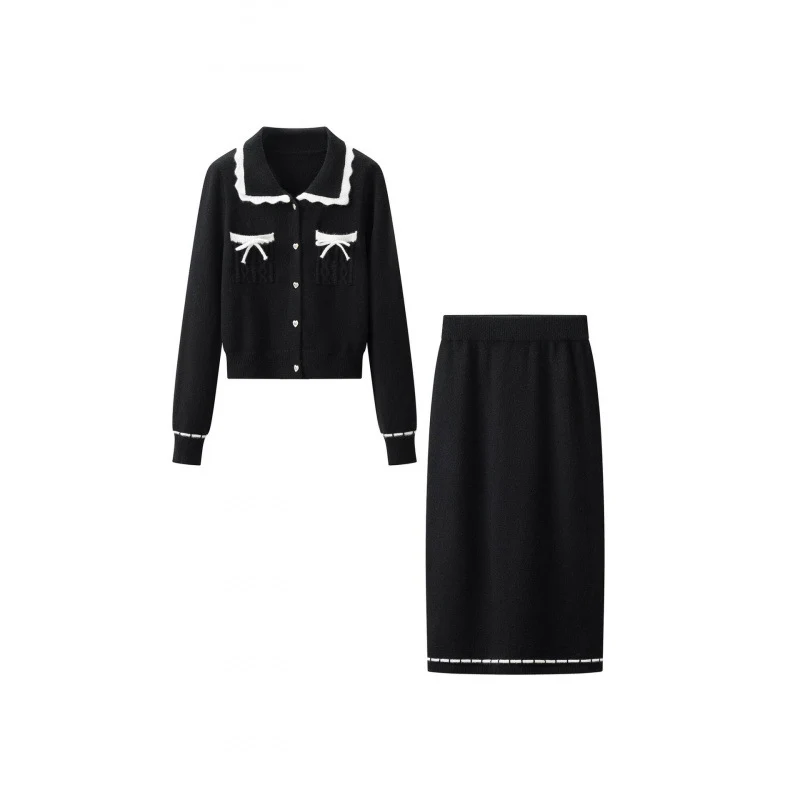 Damen Zweiteiliges Feinstrick‑Set mit kurzgeschnittenem Rüschen‑Cardigan und High‑Waist Bleistiftrock Drune