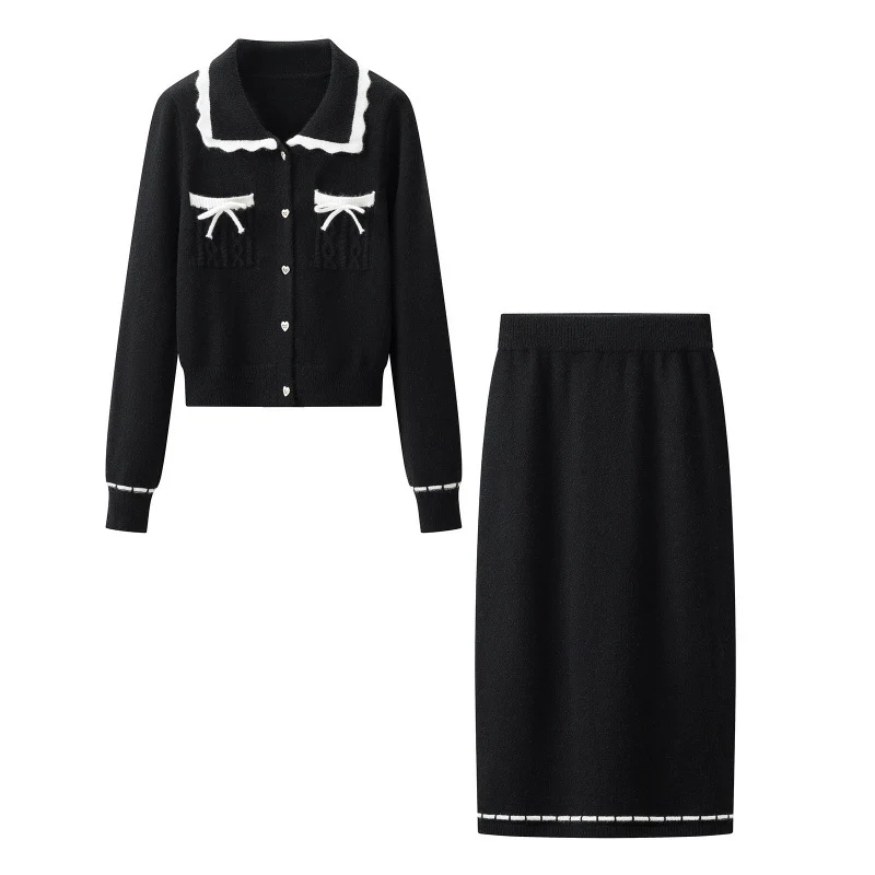 Damen Zweiteiliges Feinstrick‑Set mit kurzgeschnittenem Rüschen‑Cardigan und High‑Waist Bleistiftrock Drune