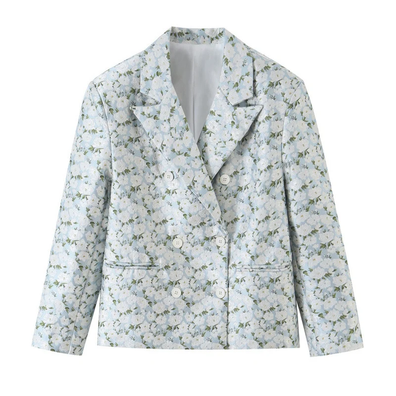 Damen Zweireihiger Bouclé-Blazer mit floralem Jacquardmuster Drune