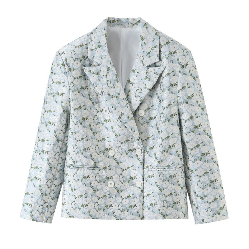 Damen Zweireihiger Bouclé-Blazer mit floralem Jacquardmuster Drune