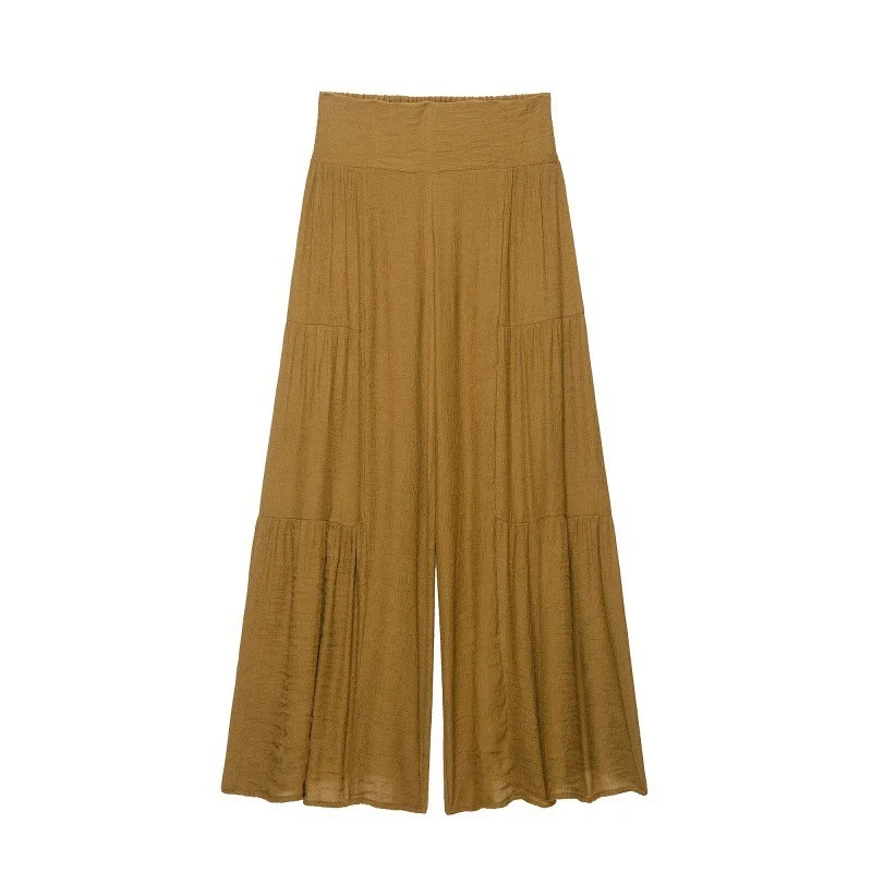 Damen Weite Stufenpalazzohose mit hohem Elastikbund Drune