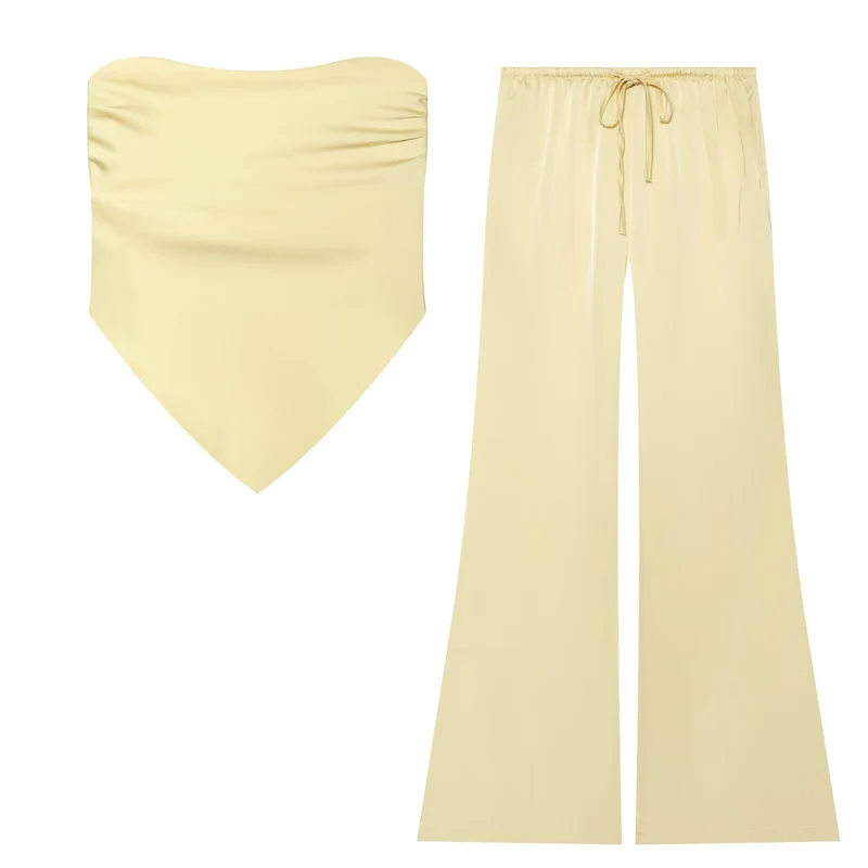 Damen Weite Satin‑Palazzohose mit Tunnelzug und elastischem Bund Drune