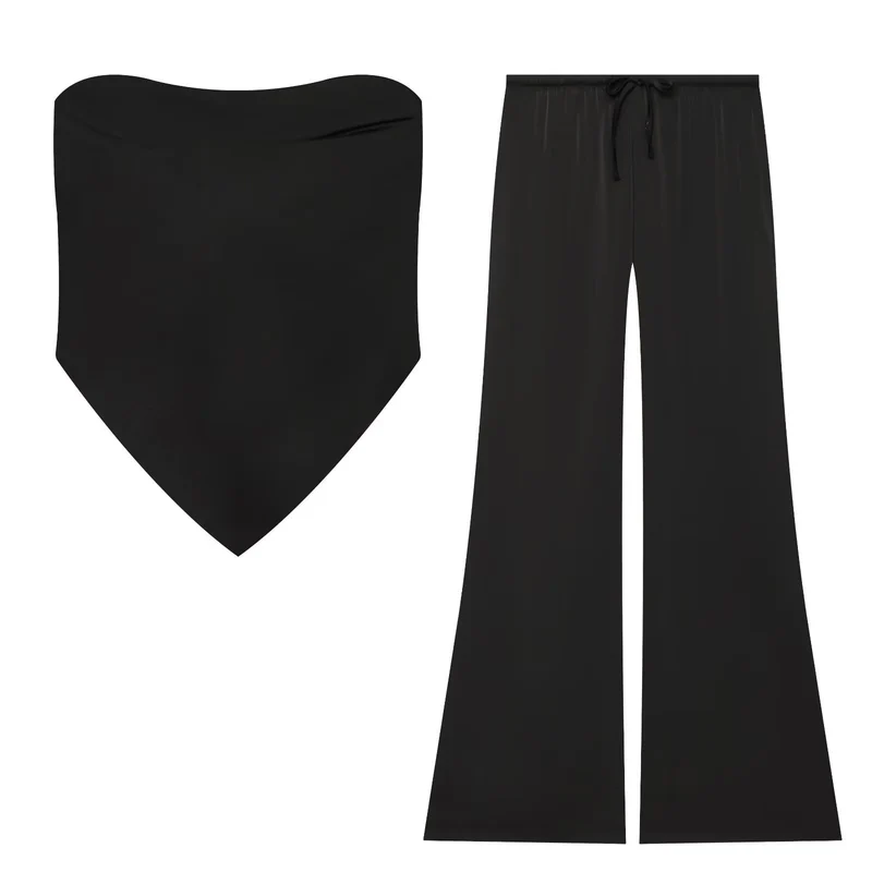 Damen Weite Satin‑Palazzohose mit Tunnelzug und elastischem Bund Drune
