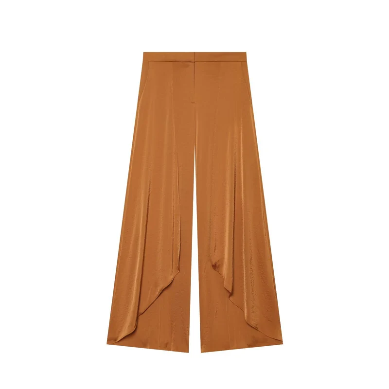Damen Weite Satin‑Palazzohose mit hoher Taille und vorderer Drapé‑Überlappung Drune