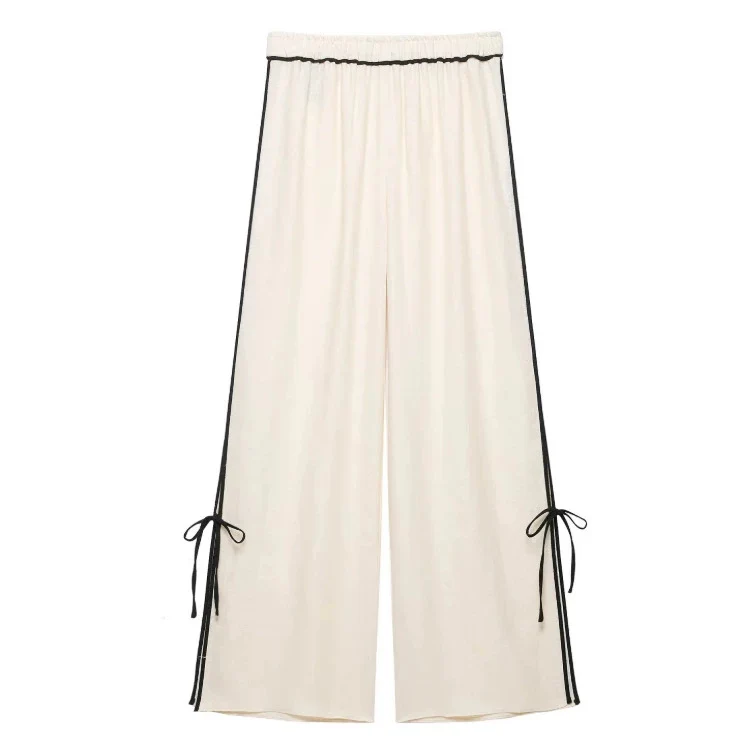 Damen Weite plissierte Loungehose mit elastischem Bund Drune