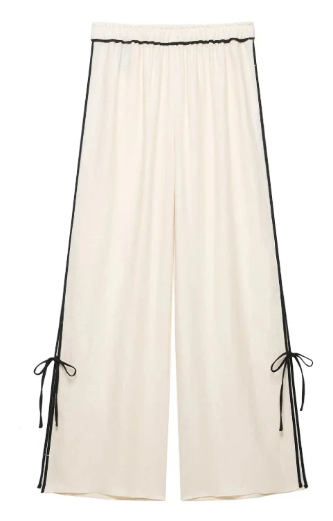 Damen Weite plissierte Loungehose mit elastischem Bund Drune