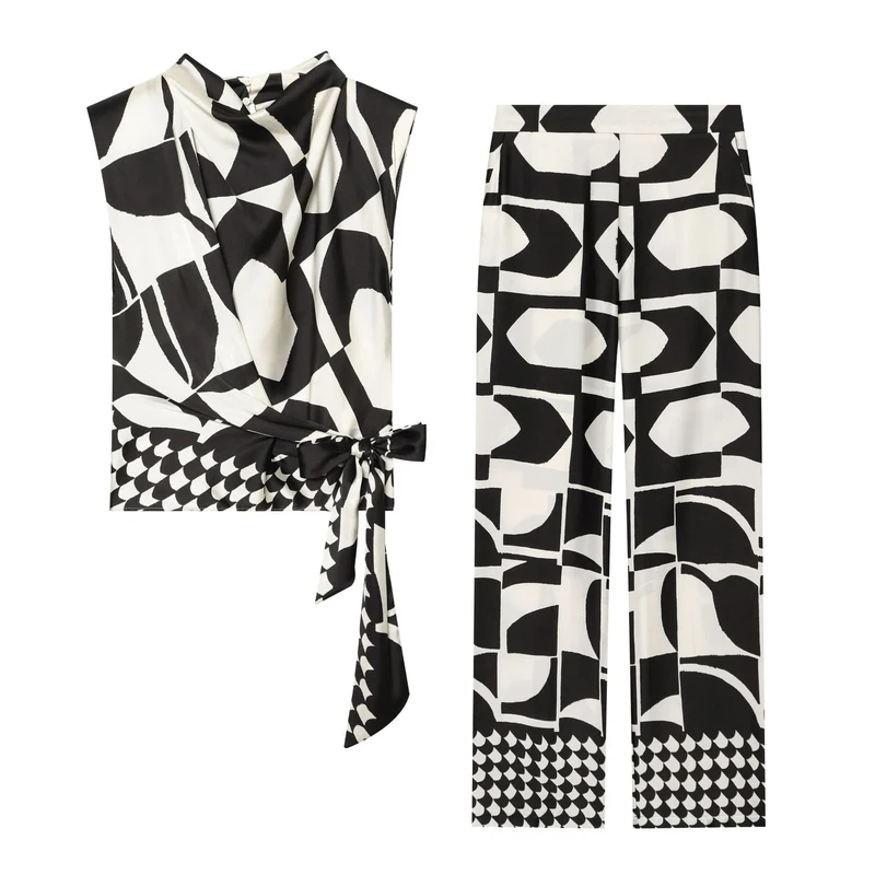 Damen Weite Palazzohose mit grafischem Allover‑Print und hoher Bundpassform Drune
