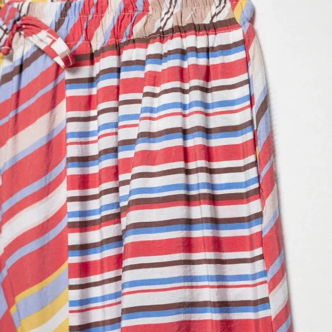Damen Weite Palazzo‑Hose mit elastischem Bund, Tunnelzug und gestreiftem Patchwork‑Print Drune