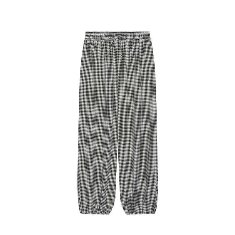 Damen Weite Karo‑Hose mit elastischem Bund, Tunnelzug und gesmokten Saum Drune