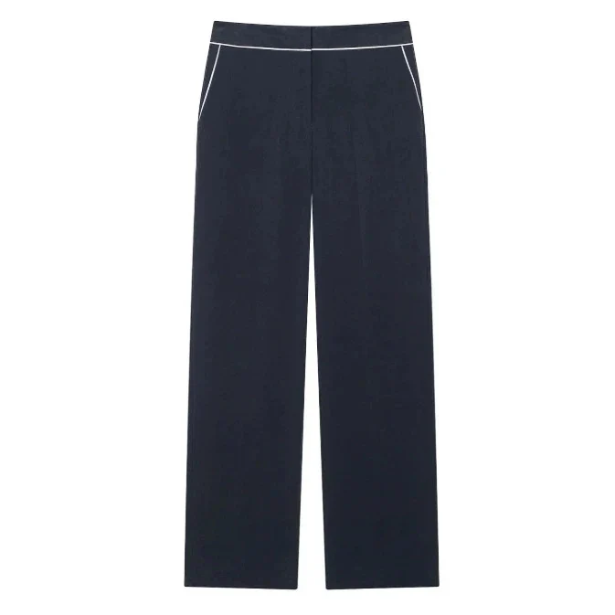 Damen Weite hochtaillierte Palazzo‑Hose mit Kontrastpaspel Drune
