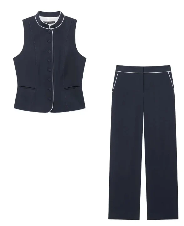 Damen Weite hochtaillierte Palazzo‑Hose mit Kontrastpaspel Drune