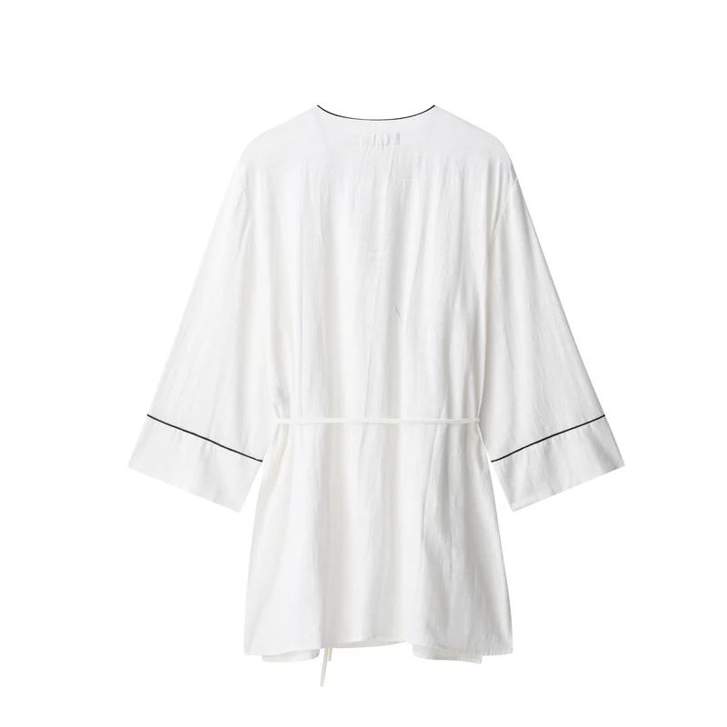 Damen Weite hochtaillierte Leinenmix‑Hose mit Cropped‑Bein und kontrastierender Bundpaspel Drune