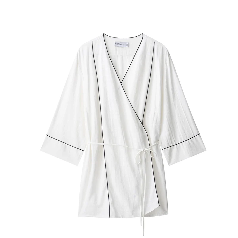 Damen Weite hochtaillierte Leinenmix‑Hose mit Cropped‑Bein und kontrastierender Bundpaspel Drune