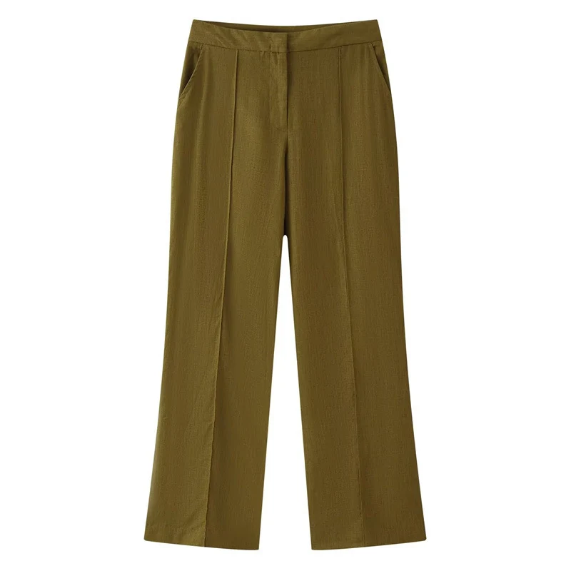 Damen Weite High‑Waist Stoffhose mit Bügelfalte und Seitentaschen Drune