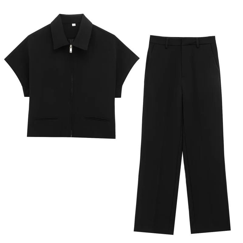 Damen Weite High‑Waist Stoffhose mit Bügelfalte und geradem Bein Drune