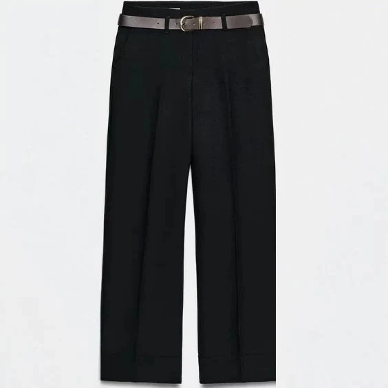 Damen Weite High‑Waist Palazzohose mit vertikalem Streifenmuster und elastischem Bund Drune