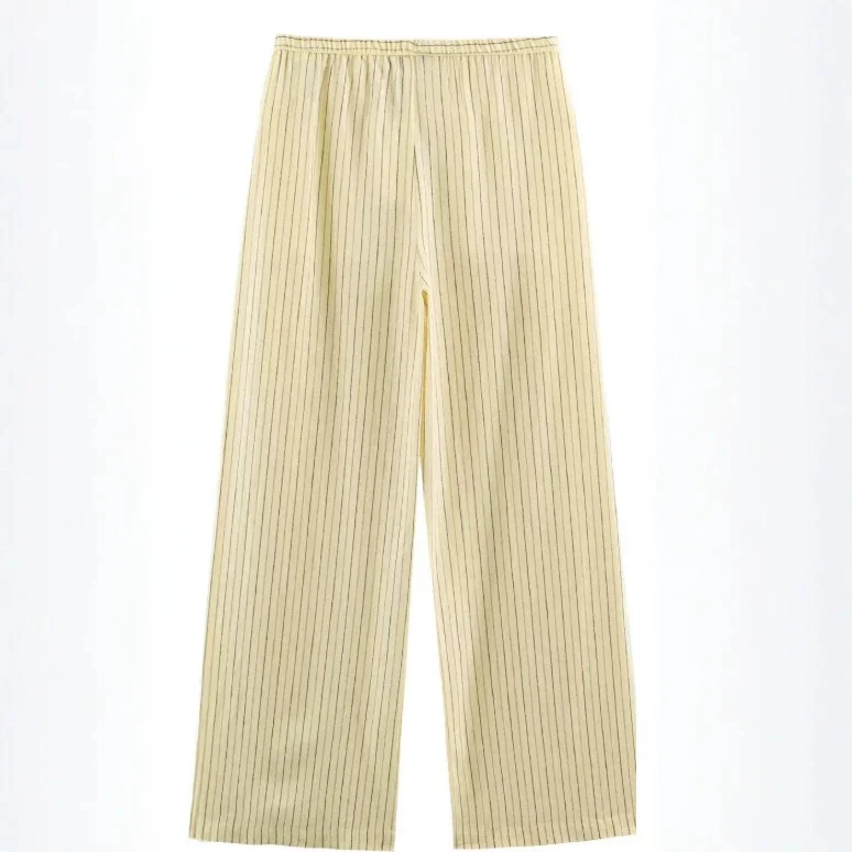Damen Weite High‑Waist Palazzohose mit vertikalem Streifenmuster und elastischem Bund Drune
