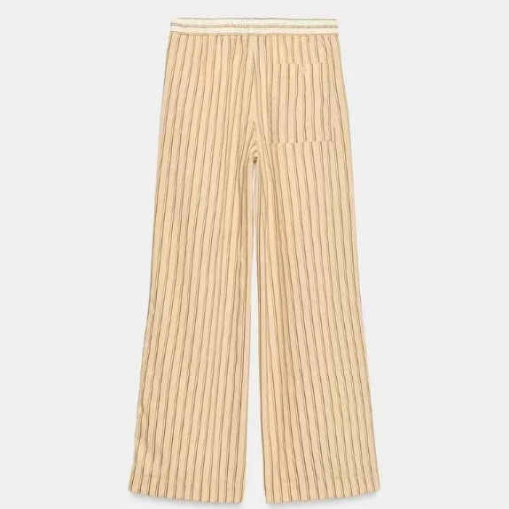 Damen Weite High‑Waist Palazzohose mit vertikalem Streifenmuster und elastischem Bund Drune