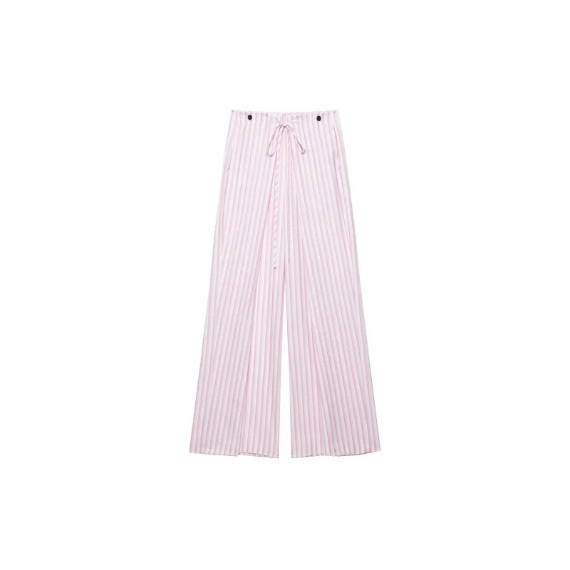 Damen Weite High‑Waist Palazzohose mit Tunnelzug und feinem Streifenmuster Drune