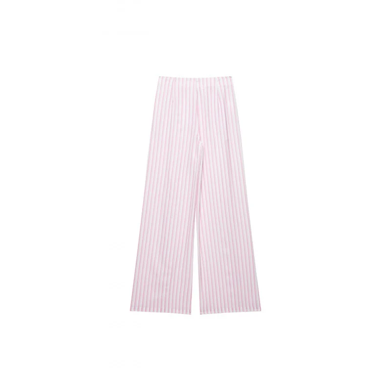 Damen Weite High‑Waist Palazzohose mit Tunnelzug und feinem Streifenmuster Drune