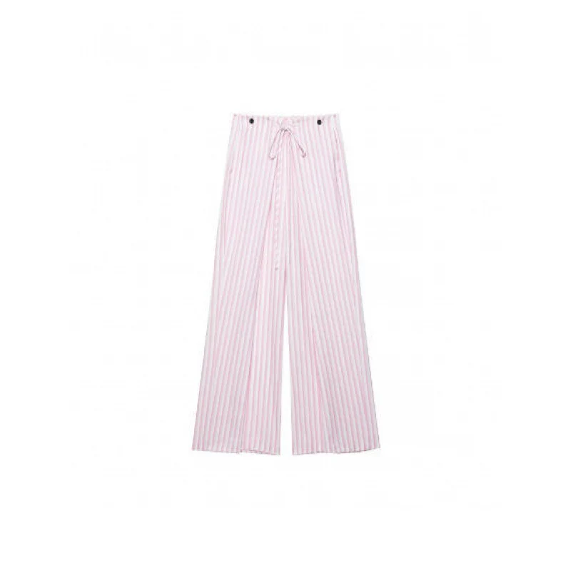 Damen Weite High‑Waist Palazzohose mit Tunnelzug und feinem Streifenmuster Drune