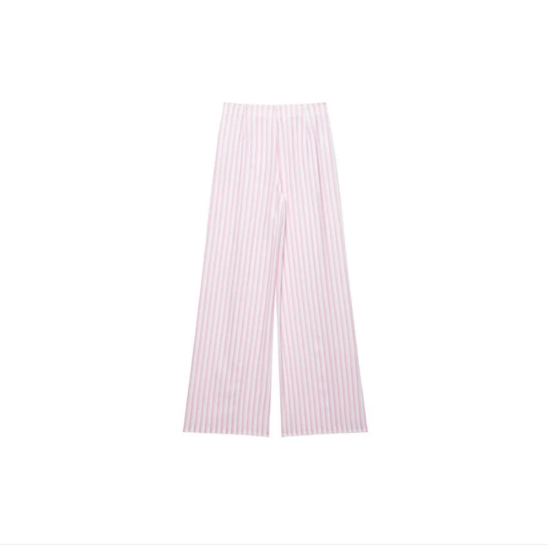 Damen Weite High‑Waist Palazzohose mit Tunnelzug und feinem Streifenmuster Drune