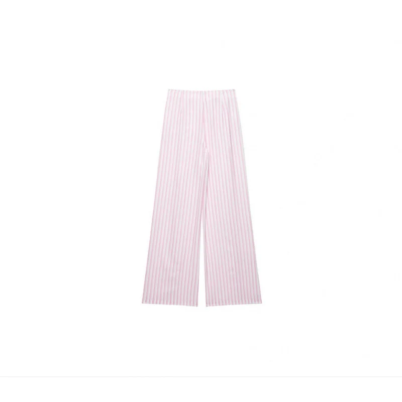 Damen Weite High‑Waist Palazzohose mit Tunnelzug und feinem Streifenmuster Drune