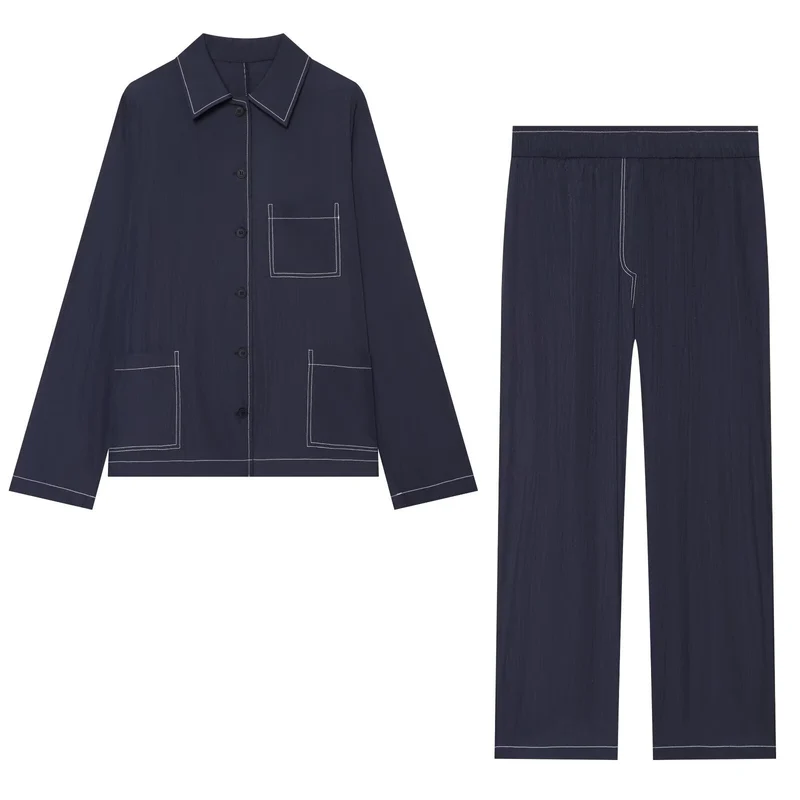 Damen Weite Culotte-Hose mit elastischem Bund und kontrastierender Ziernaht Drune