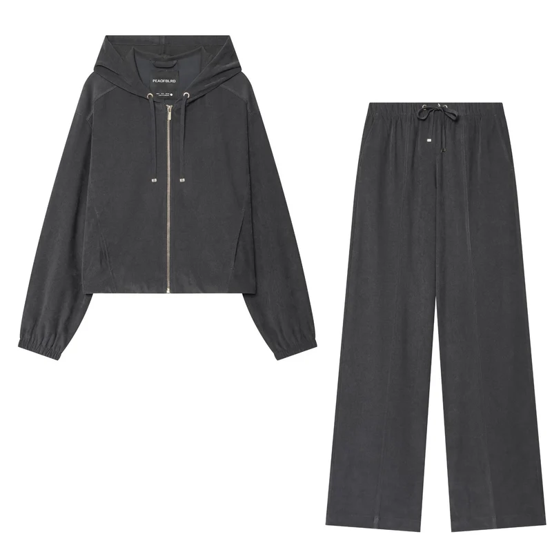 Damen Weite Cordhose mit hohem Elastikbund Tunnelzug und geradem Bein Drune