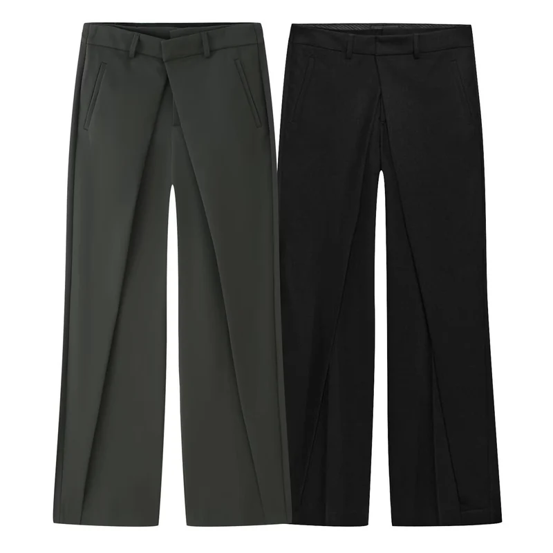 Damen Weit geschnittene Highwaist-Hose mit Vordernaht und langen Beinschlitzen Drune