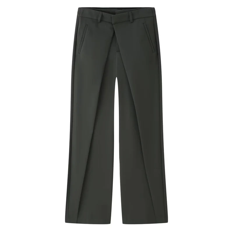Damen Weit geschnittene Highwaist-Hose mit Vordernaht und langen Beinschlitzen Drune