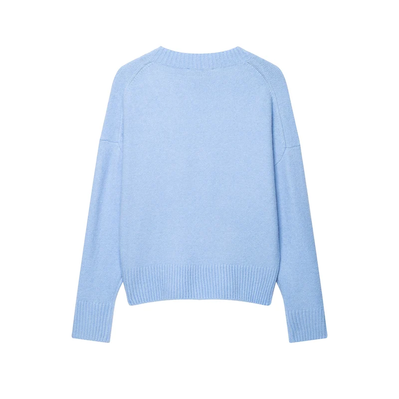 Damen Weicher V‑Ausschnitt Strickpullover im Oversize‑Cropped‑Look mit breitem Rippbund Drune