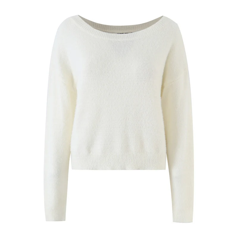 Damen Weicher Cropped-Pullover mit U-Boot-Ausschnitt und Oversize-Schultern Drune