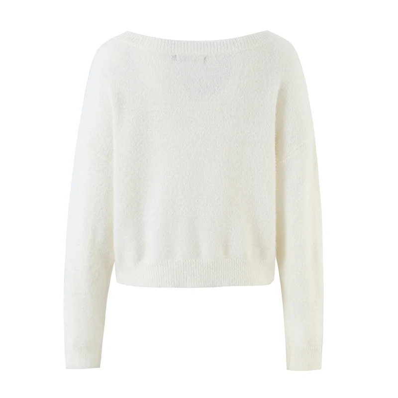 Damen Weicher Cropped-Pullover mit U-Boot-Ausschnitt und Oversize-Schultern Drune