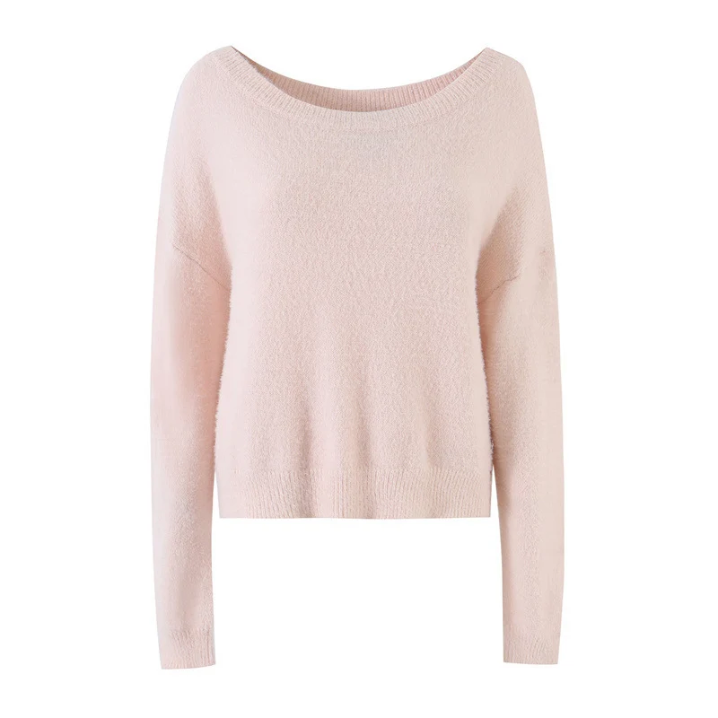 Damen Weicher Cropped-Pullover mit U-Boot-Ausschnitt und Oversize-Schultern Drune