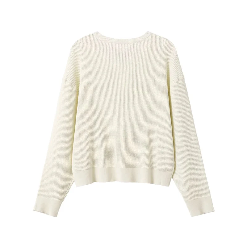 Damen Waffelstrick-Pullover mit halber Knopfleiste, Rundhals und entspanntem Oversize-Schnitt Drune