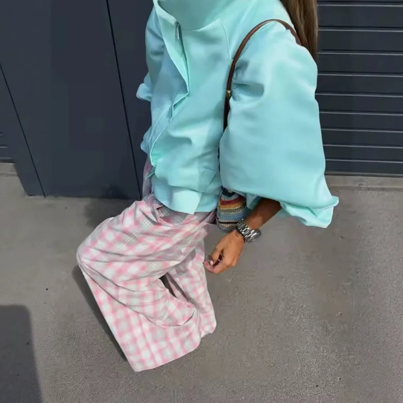 Damen Voluminöse Cropped‑Blousonjacke mit Puffärmeln, Tunnelzugtaillierung und Stehkragen Drune