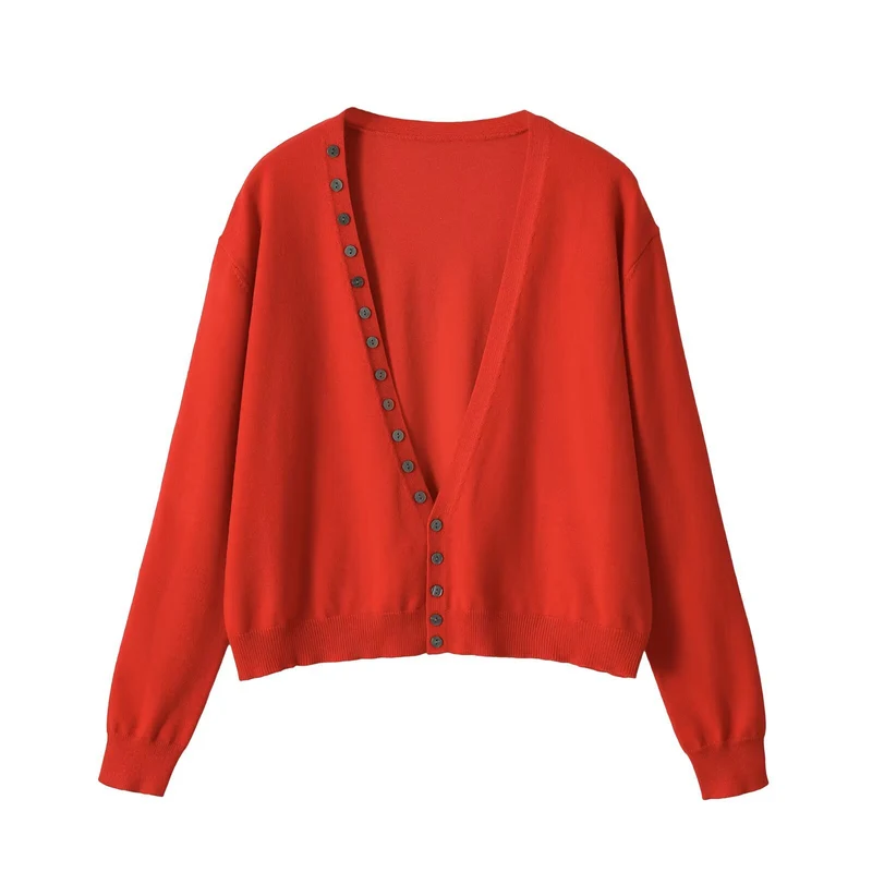 Damen Tief ausgeschnittene Cropped-Cardigan mit durchgehender Knopfleiste Drune