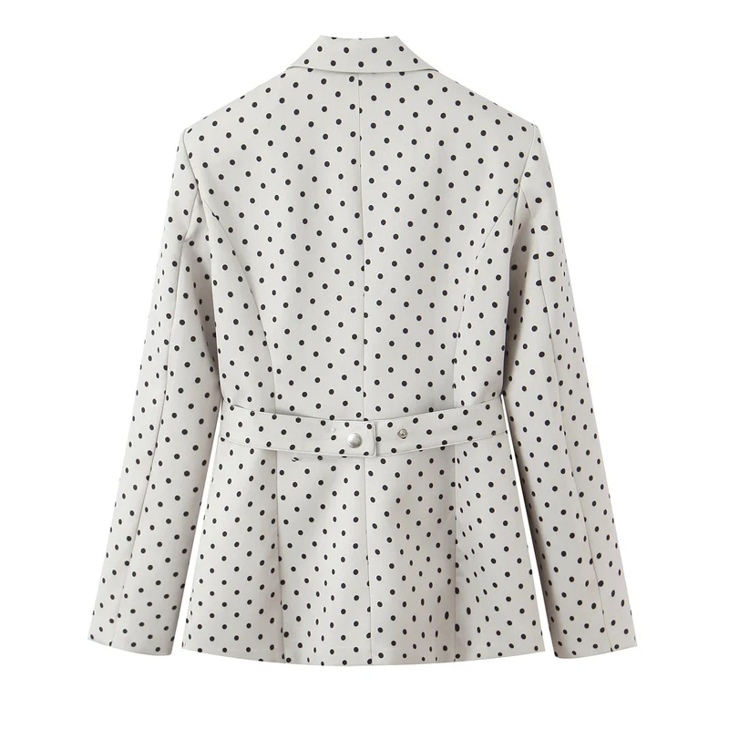 Damen Taillierter gepunkteter Blazer mit Bindegürtel und Reverskragen Drune