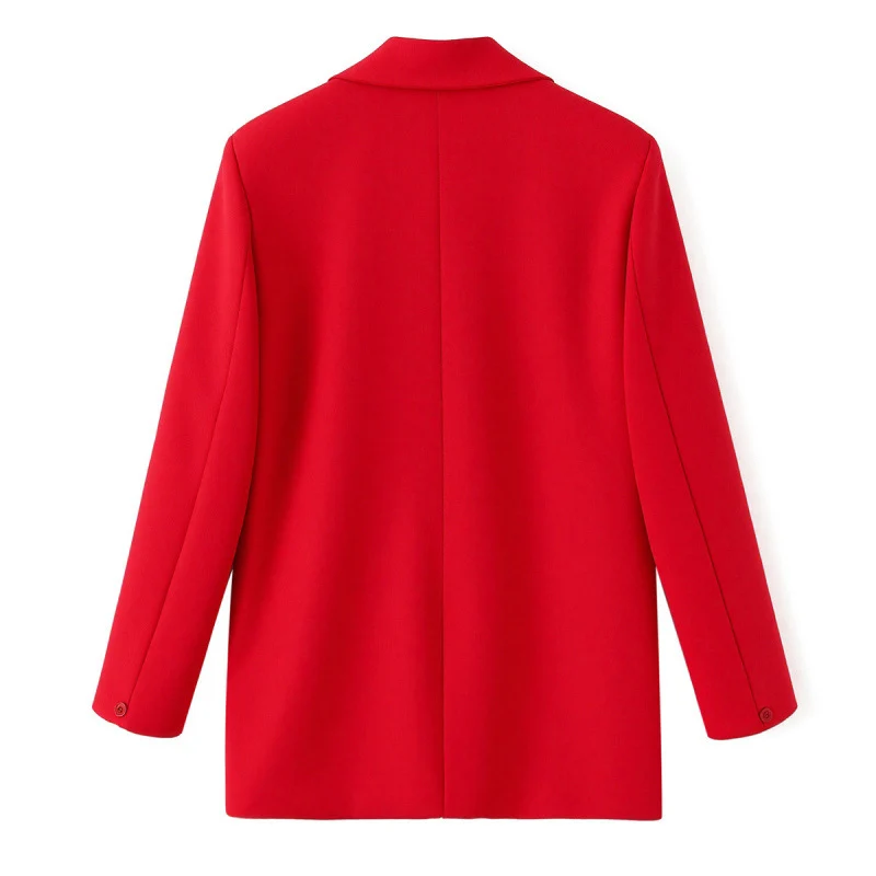 Damen Taillierter Doppelreihiger Blazer mit Herz‑Metallapplikationen und Pattentaschen Drune