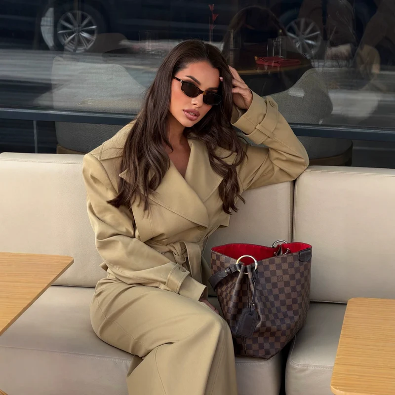 Damen Taillierter Cropped‑Trench mit Schößchen und Bindegürtel Drune