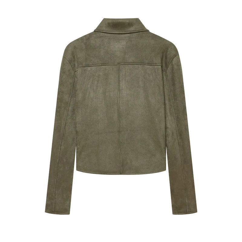 Damen Taillierter Cropped-Blouson aus Veloursimitat mit Hemdkragen und aufgesetzten Taschen Drune