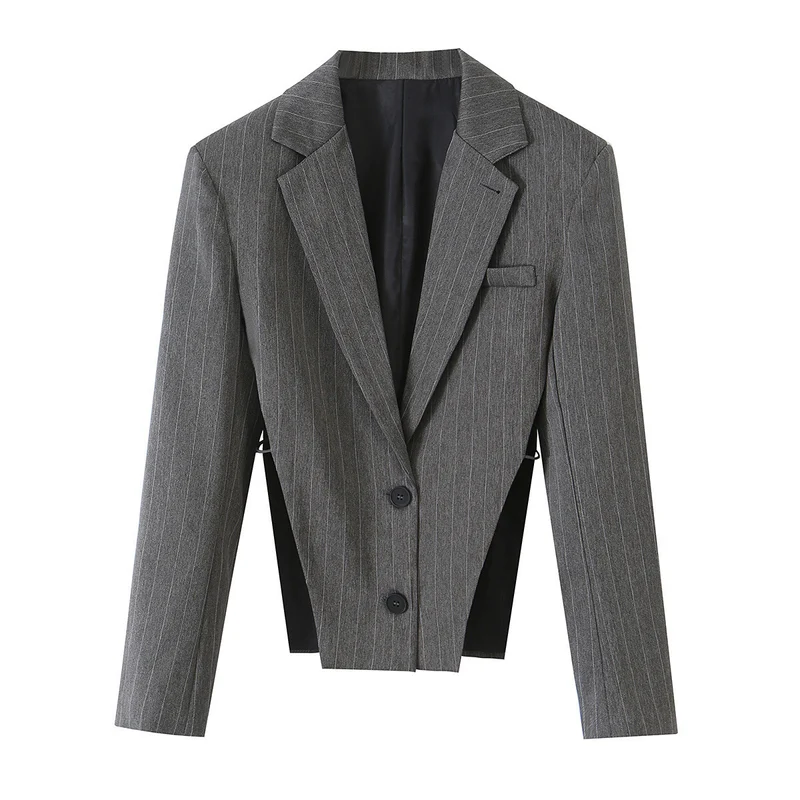 Damen Taillierter Cropped‑Blazer mit Seiteneinsätzen und Nadelstreifen Drune